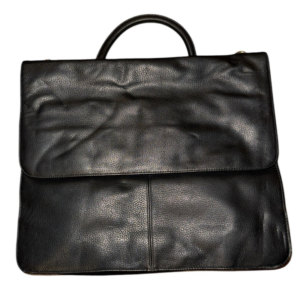 Valerie Stevens Black Leather Briefcase Messenger Bussines Shoulder Bag
